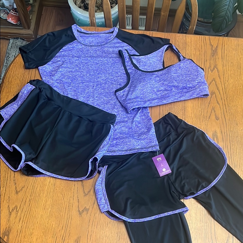 Women's Purple and Black Activewear Set